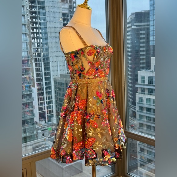 🆕 BRONX & BANCO 🧿 NWOT Mademoiselle Floral Sequin Fit-&-Flare Dress Sz XS US 2 - Picture 9 of 16